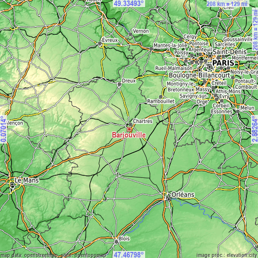 Topographic map of Barjouville