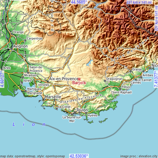 Topographic map of Barjols