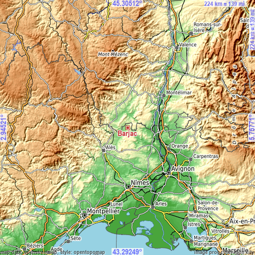 Topographic map of Barjac