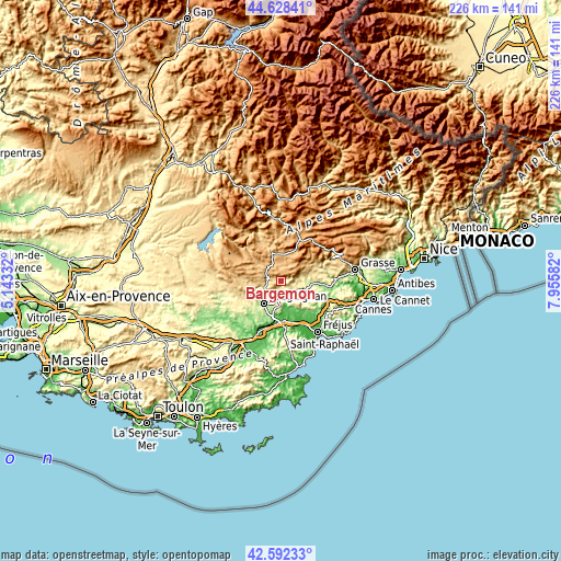 Topographic map of Bargemon