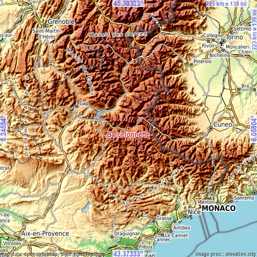 Topographic map of Barcelonnette