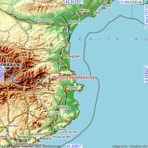 Topographic map of Banyuls de la Marenda