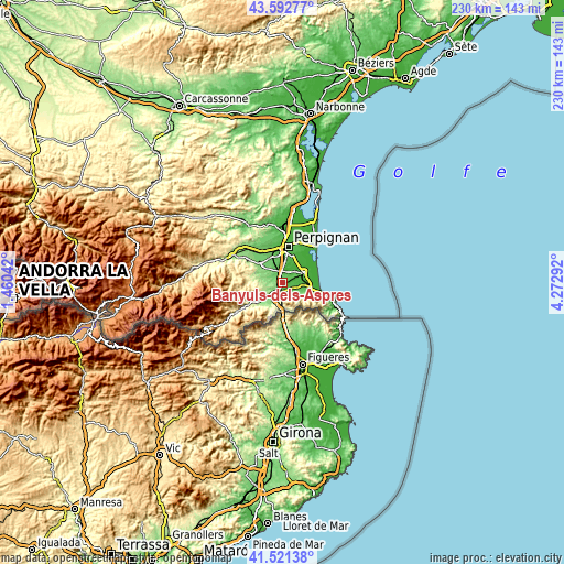 Topographic map of Banyuls-dels-Aspres