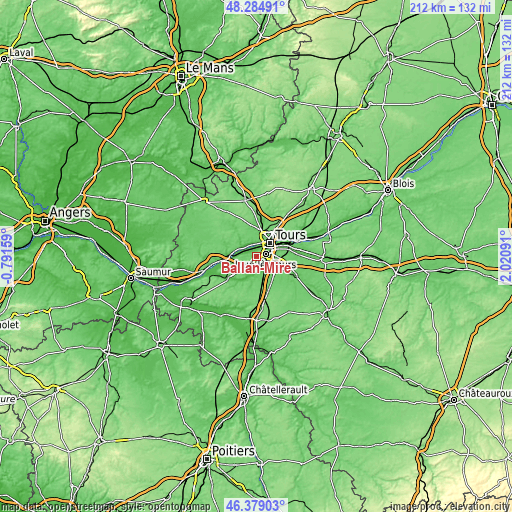 Topographic map of Ballan-Miré