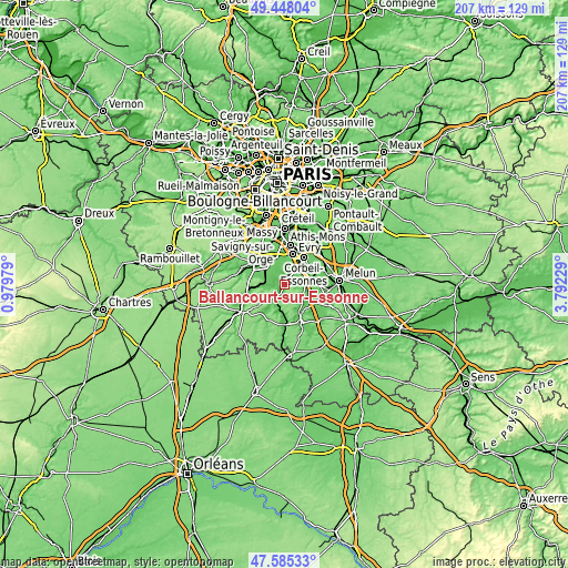 Topographic map of Ballancourt-sur-Essonne