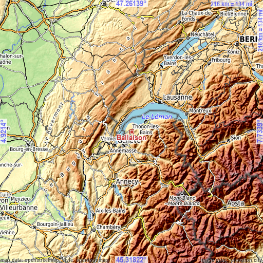 Topographic map of Ballaison