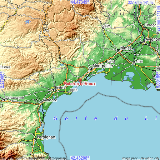 Topographic map of Balaruc-le-Vieux