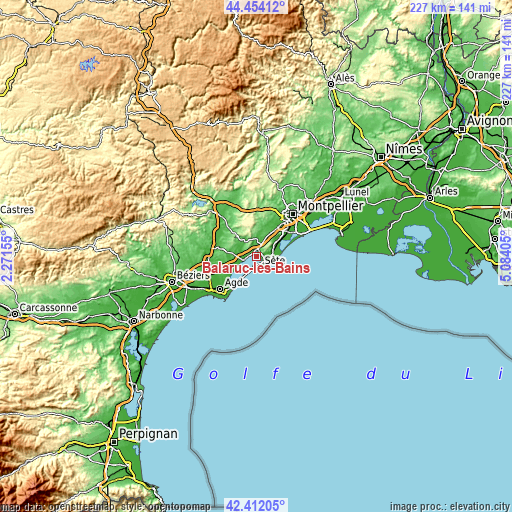 Topographic map of Balaruc-les-Bains