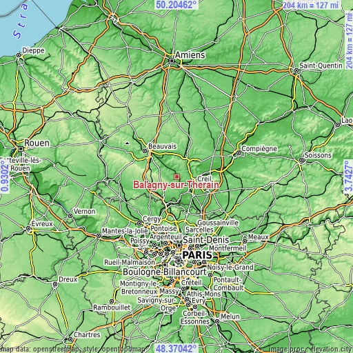 Topographic map of Balagny-sur-Thérain