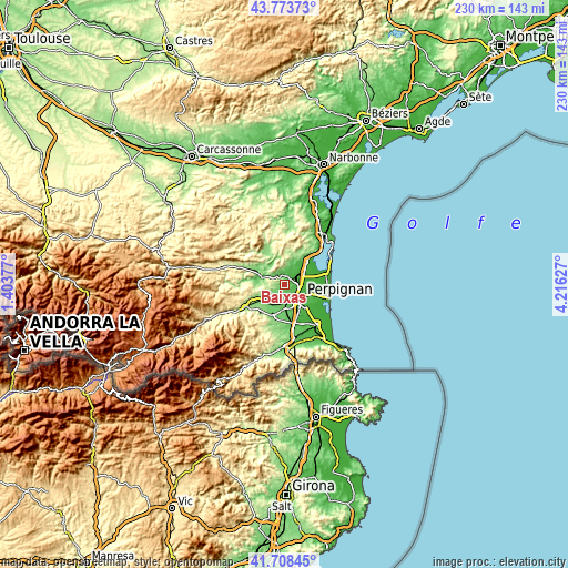 Topographic map of Baixas