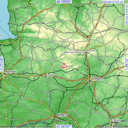 Topographic map of Bais