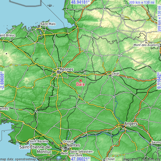 Topographic map of Bais