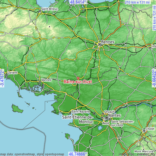 Topographic map of Bains-sur-Oust