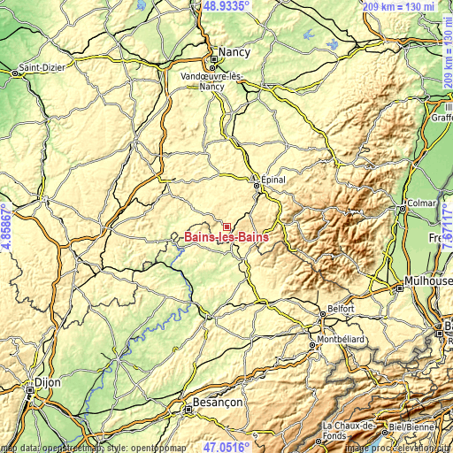 Topographic map of Bains-les-Bains