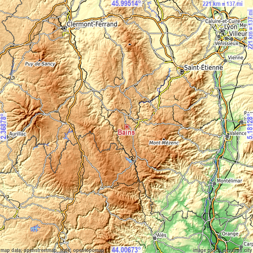 Topographic map of Bains