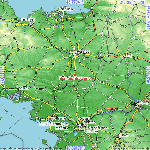 Topographic map of Bain-de-Bretagne