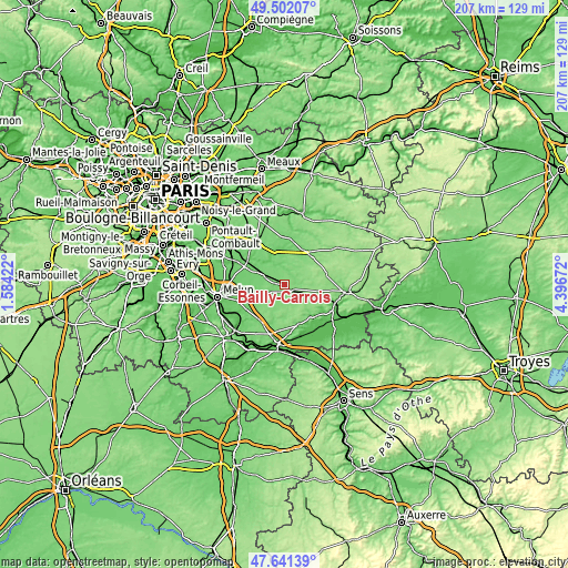 Topographic map of Bailly-Carrois