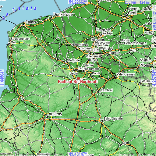 Topographic map of Bailleul-Sir-Berthoult