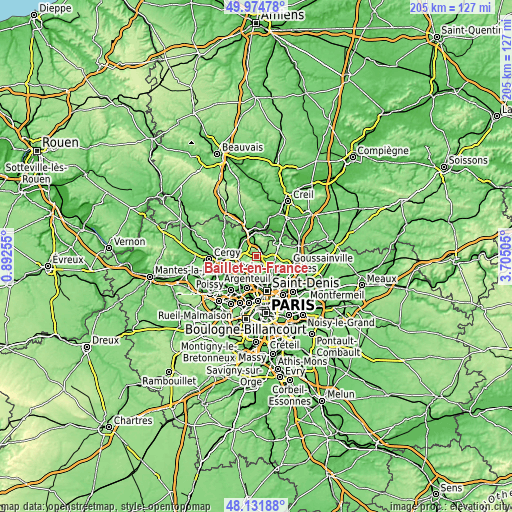 Topographic map of Baillet-en-France