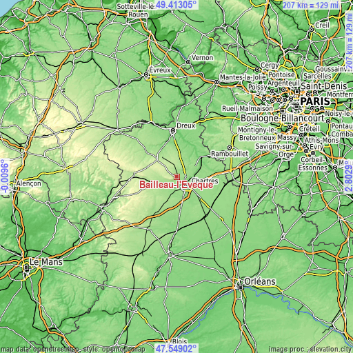 Topographic map of Bailleau-l’Évêque