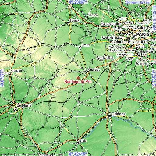 Topographic map of Bailleau-le-Pin