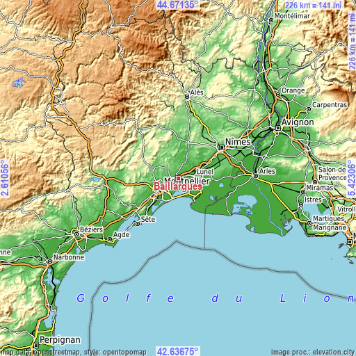 Topographic map of Baillargues