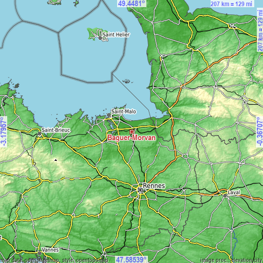 Topographic map of Baguer-Morvan