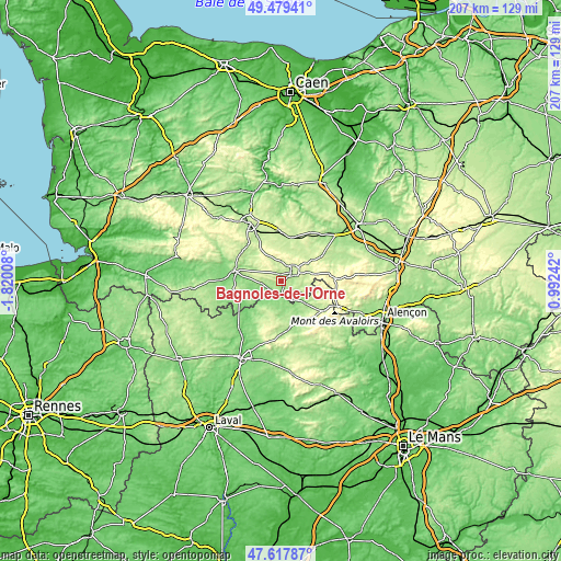 Topographic map of Bagnoles-de-l'Orne