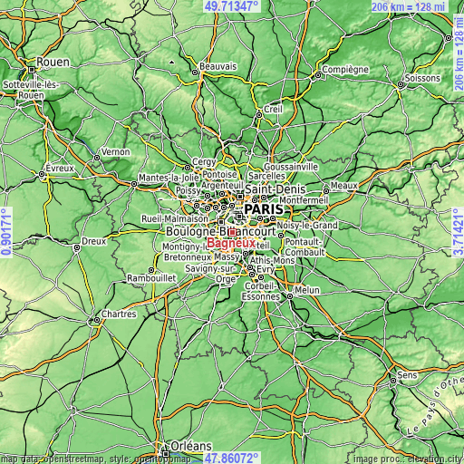 Topographic map of Bagneux