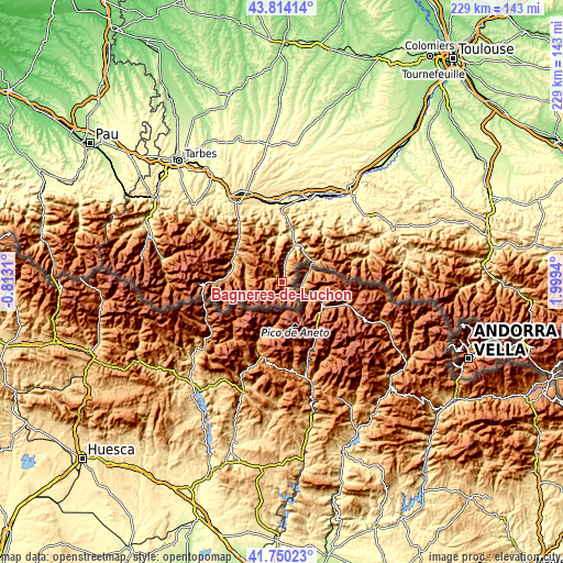 Topographic map of Bagnères-de-Luchon