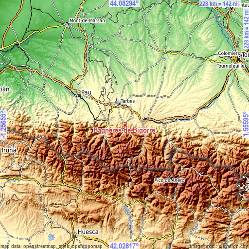 Topographic map of Bagnères-de-Bigorre