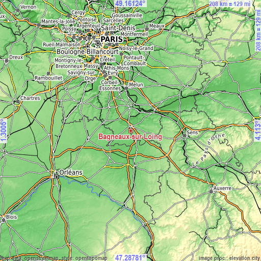 Topographic map of Bagneaux-sur-Loing