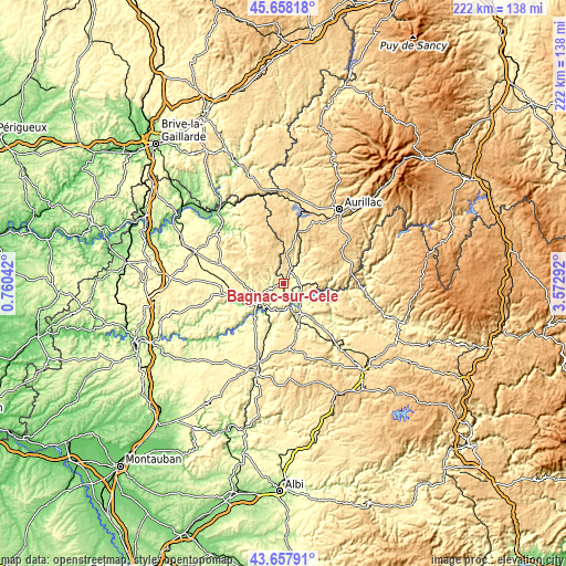 Topographic map of Bagnac-sur-Célé