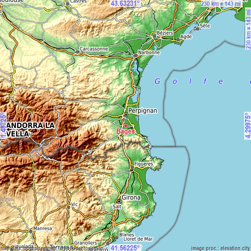 Topographic map of Bages