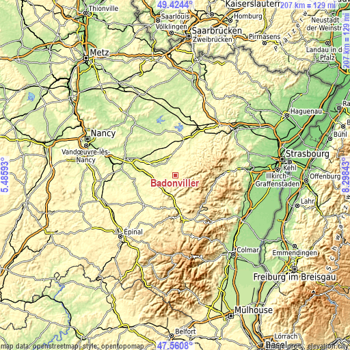 Topographic map of Badonviller