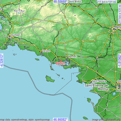 Topographic map of Baden