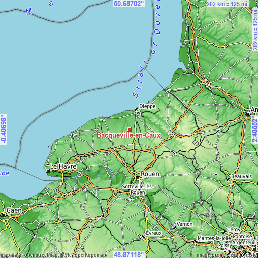 Topographic map of Bacqueville-en-Caux