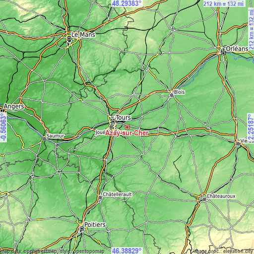 Topographic map of Azay-sur-Cher