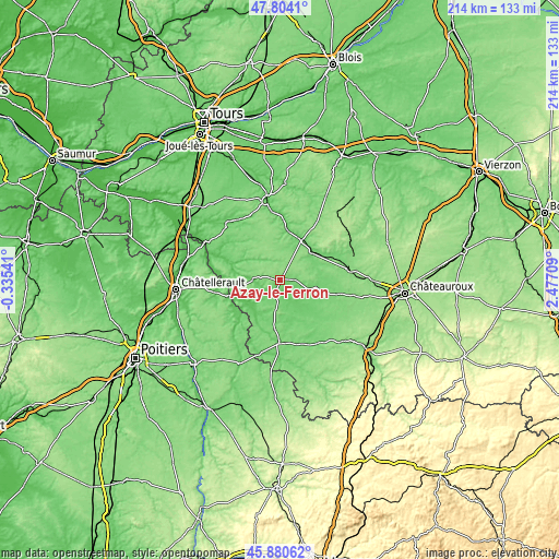 Topographic map of Azay-le-Ferron