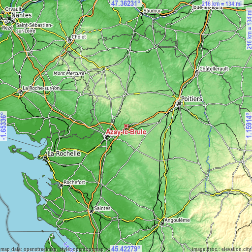 Topographic map of Azay-le-Brûlé