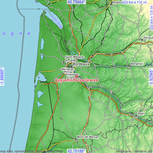 Topographic map of Ayguemorte-les-Graves