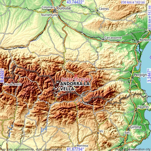 Topographic map of Ax-les-Thermes