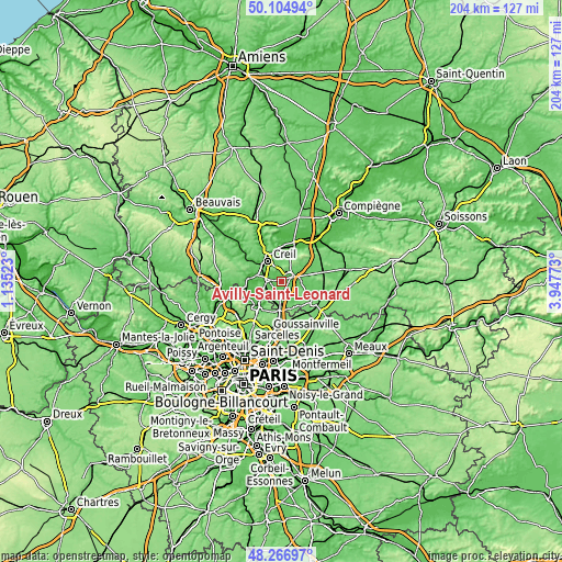 Topographic map of Avilly-Saint-Léonard