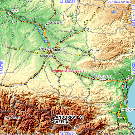 Topographic map of Avignonet-Lauragais