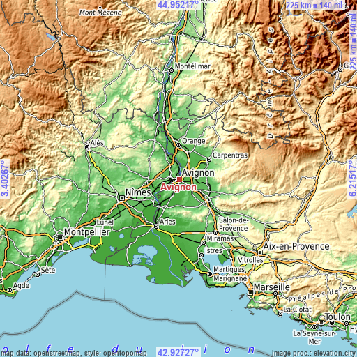 Topographic map of Avignon