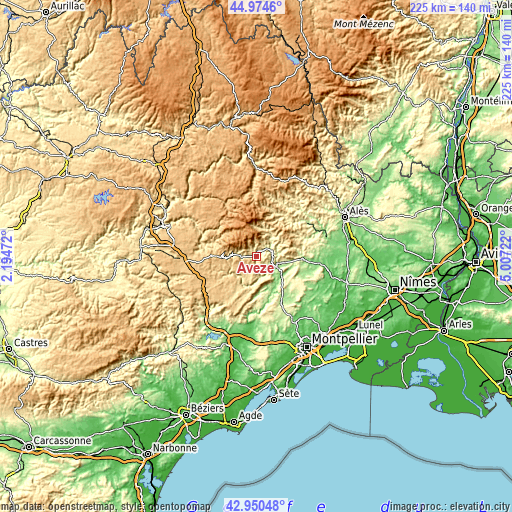 Topographic map of Avèze