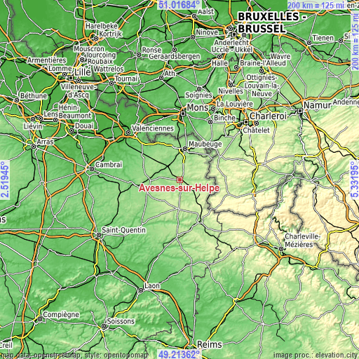 Topographic map of Avesnes-sur-Helpe