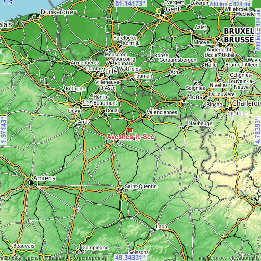 Topographic map of Avesnes-le-Sec