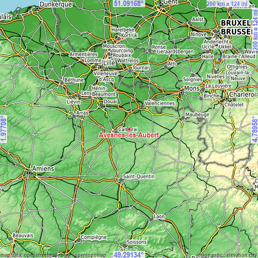 Topographic map of Avesnes-les-Aubert