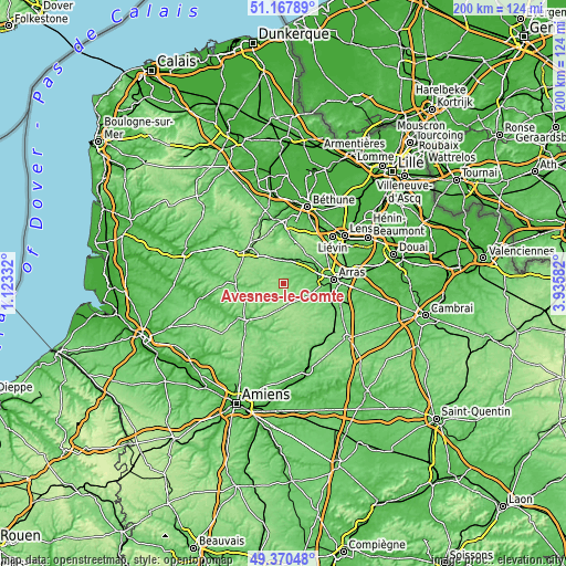 Topographic map of Avesnes-le-Comte